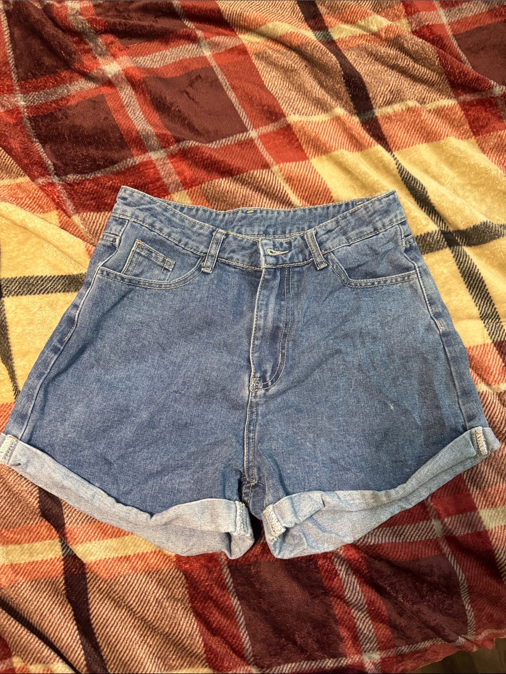 SHEIN Light Blue High Waist Rolled Hem Denim Shorts